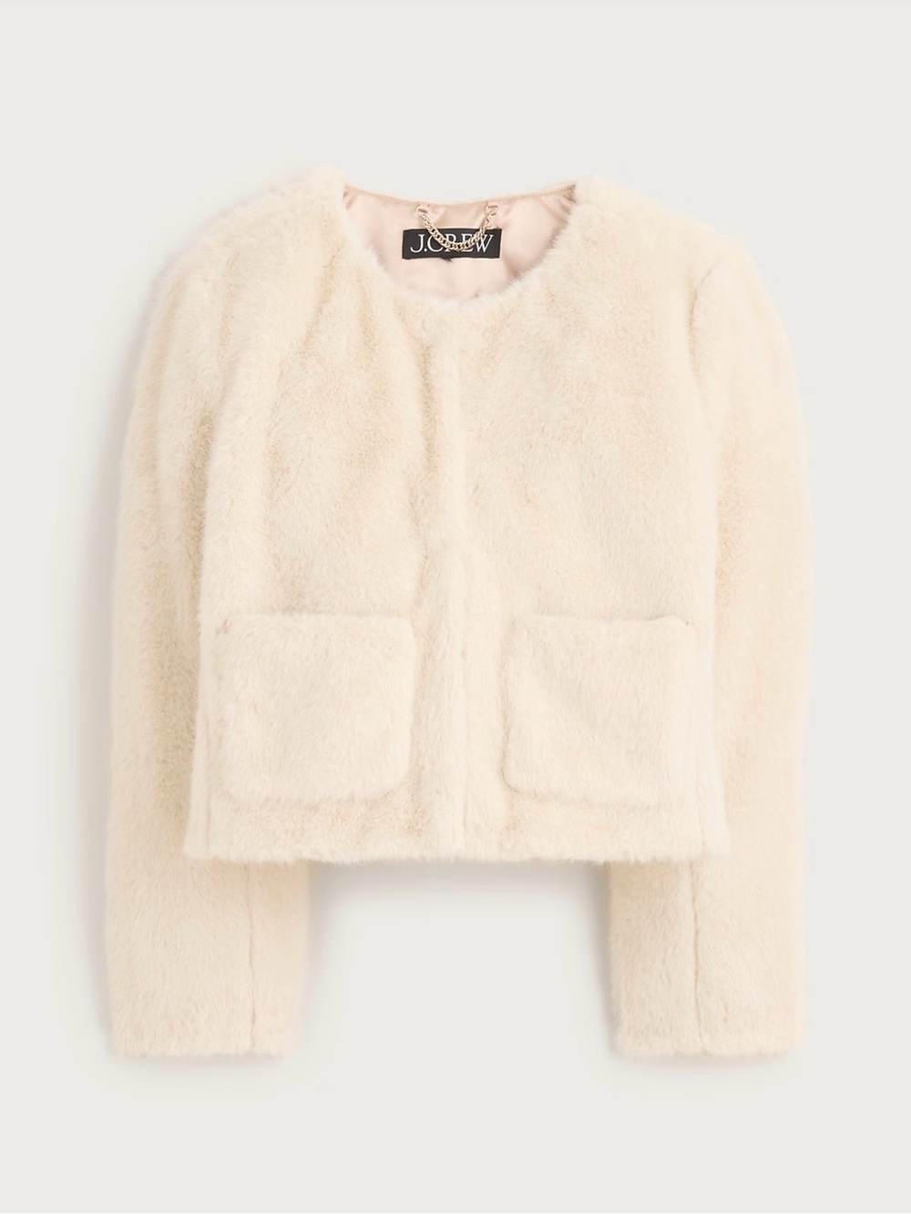 NWT J. Crew Soft Cream Faux-Fur Lady Cropped Jacket